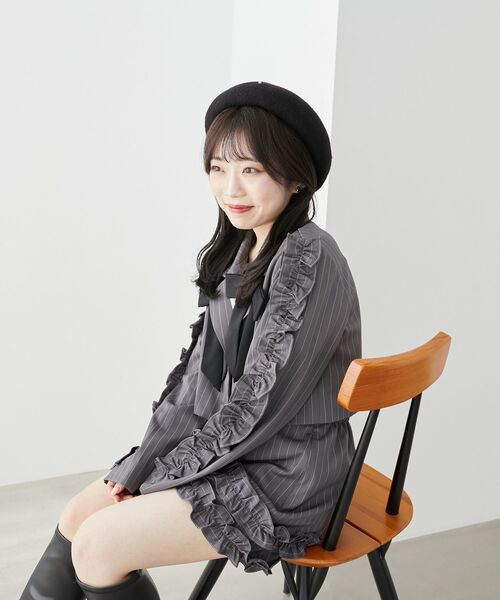 MAJESTIC LEGON（マジェスティックレゴン）の「パールベレー帽（ハンチング/ベレー帽・レディース・グレー/ブラック・FREE）」の5枚目の写真