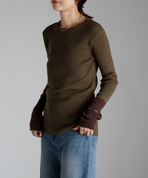 r.（アールドット）の「リブニット　バイカラースリーブプルオーバー（ニット/セーター・レディース・ターコイズブルー/グレー/カーキ/ブラック/ベージュ・FREE）」の14枚目の写真