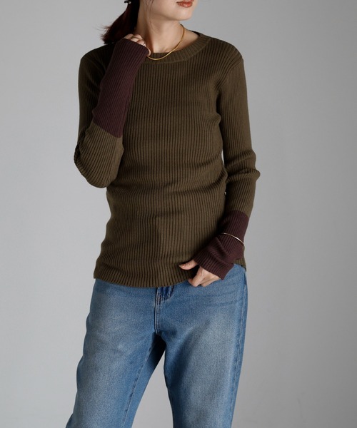 r.（アールドット）の「リブニット　バイカラースリーブプルオーバー（ニット/セーター・レディース・ターコイズブルー/グレー/カーキ/ブラック/ベージュ・FREE）」の15枚目の写真