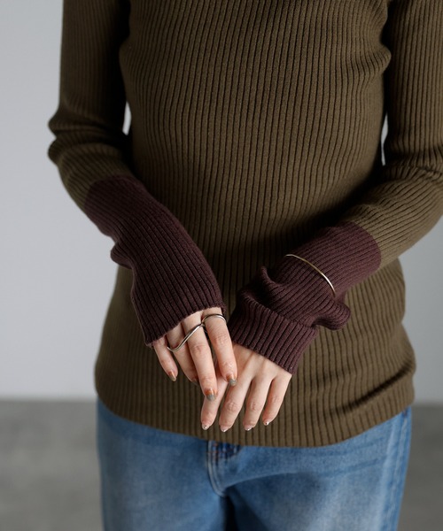 r.（アールドット）の「リブニット　バイカラースリーブプルオーバー（ニット/セーター・レディース・ターコイズブルー/グレー/カーキ/ブラック/ベージュ・FREE）」の18枚目の写真