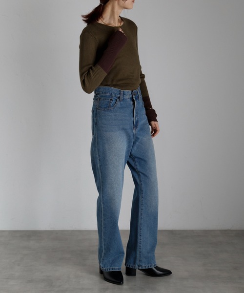 r.（アールドット）の「リブニット　バイカラースリーブプルオーバー（ニット/セーター・レディース・ターコイズブルー/グレー/カーキ/ブラック/ベージュ・FREE）」の19枚目の写真