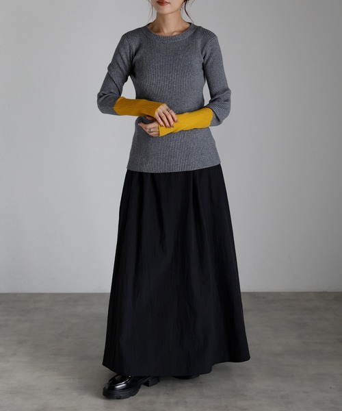 r.（アールドット）の「リブニット　バイカラースリーブプルオーバー（ニット/セーター・レディース・ターコイズブルー/グレー/カーキ/ブラック/ベージュ・FREE）」の12枚目の写真