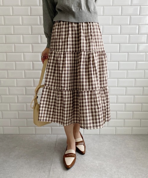 45アール　ギンガム チェック スカート 45r コットン100% セール】ギンガムチェックティアードスカート（スカート）｜LOVALOT