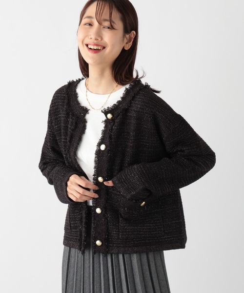 green label ツイードライクニットカーディガン ノーカラージャケット