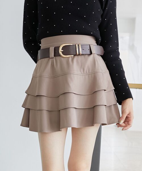 MAJESTIC LEGON（マジェスティックレゴン）の「太ベルトフリルミニスカート（スカート・レディース・ブラウン系その他4/ブラウン/カーキオリーブ・MEDIUM）」の2枚目の写真