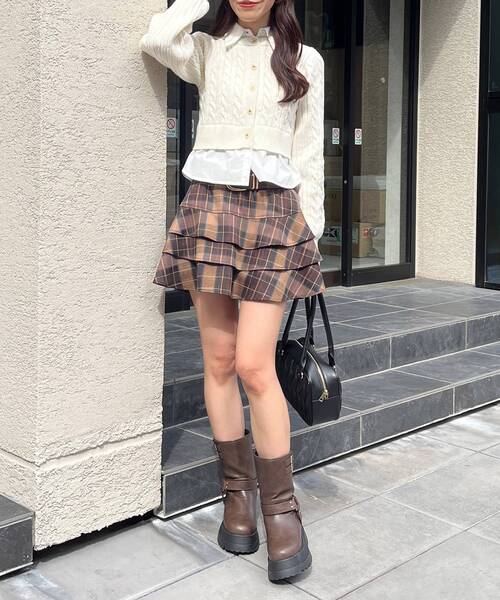 MAJESTIC LEGON（マジェスティックレゴン）の「太ベルトフリルミニスカート（スカート・レディース・ブラウン系その他4/ブラウン/カーキオリーブ・MEDIUM）」の4枚目の写真