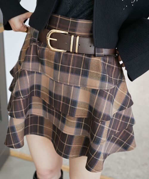 MAJESTIC LEGON（マジェスティックレゴン）の「太ベルトフリルミニスカート（スカート・レディース・ブラウン系その他4/ブラウン/カーキオリーブ・MEDIUM）」の11枚目の写真