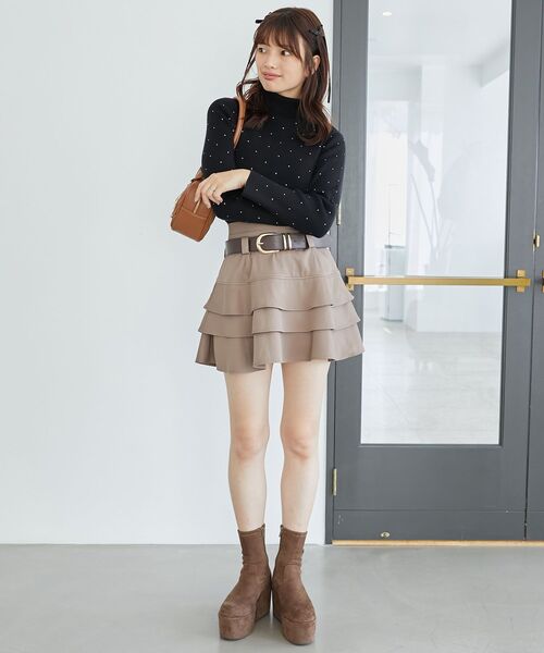 MAJESTIC LEGON（マジェスティックレゴン）の「太ベルトフリルミニスカート（スカート・レディース・ブラウン系その他4/ブラウン/カーキオリーブ・MEDIUM）」の12枚目の写真