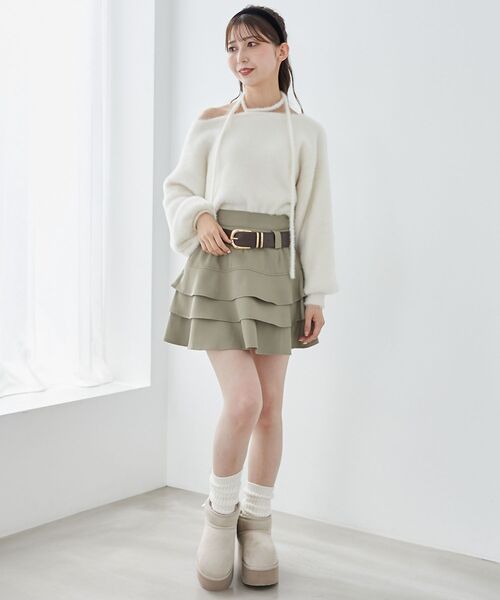 MAJESTIC LEGON（マジェスティックレゴン）の「太ベルトフリルミニスカート（スカート・レディース・ブラウン系その他4/ブラウン/カーキオリーブ・MEDIUM）」の19枚目の写真