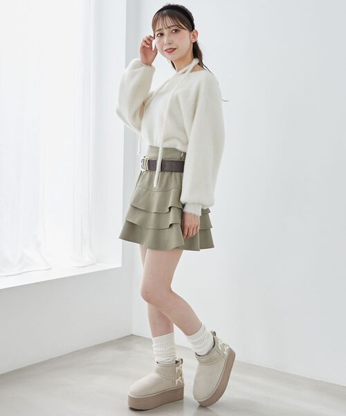 MAJESTIC LEGON（マジェスティックレゴン）の「太ベルトフリルミニスカート（スカート・レディース・ブラウン系その他4/ブラウン/カーキオリーブ・MEDIUM）」の20枚目の写真