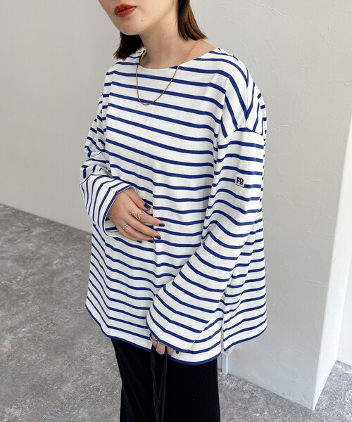 fredy emue(フレディエミュ)の「ボーダースナップテープBIG ロンTシャツ(Tシャツ/カットソー・レディース・ピンク系その他/ホワイト系その他/ブラック系その他/ホワイト系その他2・38)」の1枚目の写真