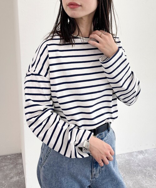fredy emue(フレディエミュ)の「ボーダースナップテープBIG ロンTシャツ(Tシャツ/カットソー・レディース・ピンク系その他/ホワイト系その他/ブラック系その他/ホワイト系その他2・38)」の3枚目の写真