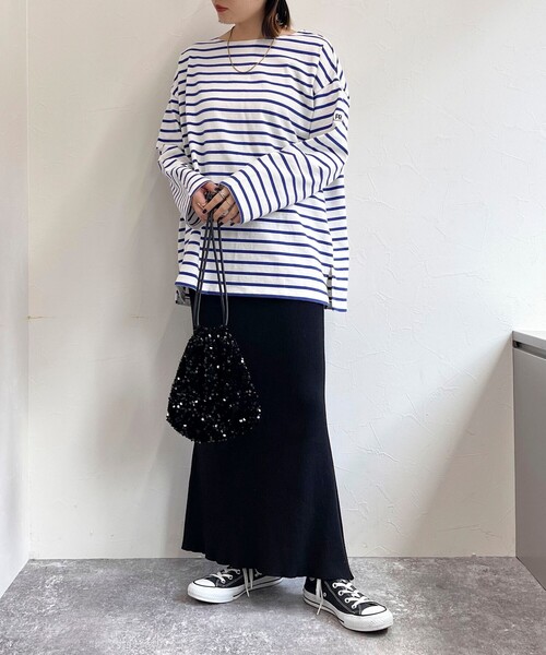fredy emue(フレディエミュ)の「ボーダースナップテープBIG ロンTシャツ(Tシャツ/カットソー・レディース・ピンク系その他/ホワイト系その他/ブラック系その他/ホワイト系その他2・38)」の6枚目の写真