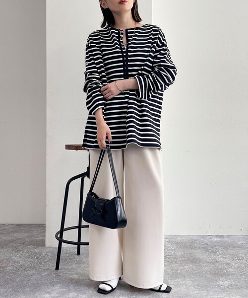 セール】ボーダースナップテープBIG ロンTシャツ（Tシャツ/カットソー