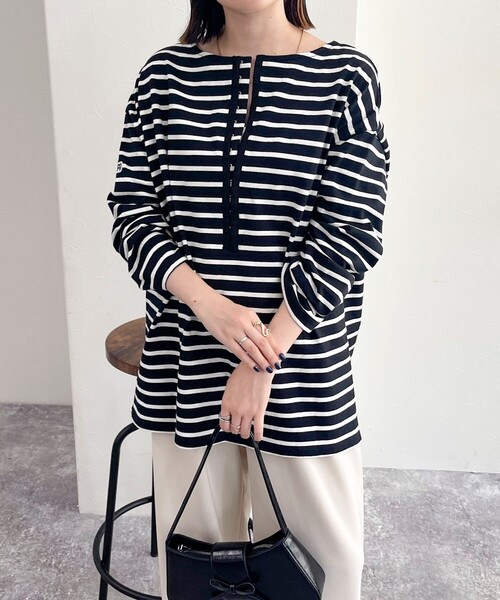 セール】ボーダースナップテープBIG ロンTシャツ（Tシャツ/カットソー