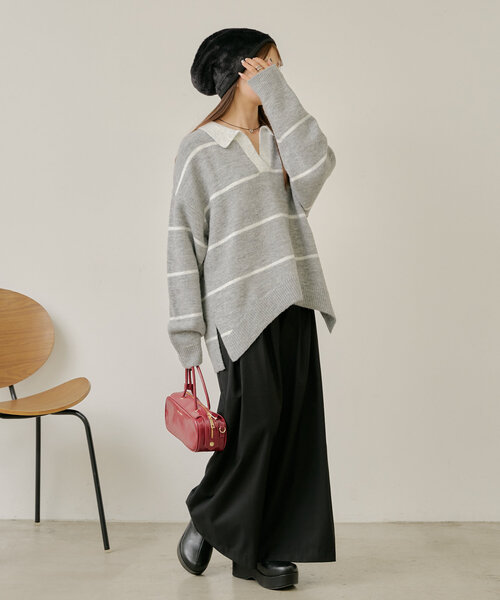 RAY CASSIN（レイカズン）の「ベルト付きワイドタックスラックスパンツ（その他パンツ・レディース・グレー系その他2/ベージュ/ブラック・FREE）」の9枚目の写真