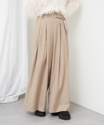 ベルト付きワイドタックスラックスパンツ