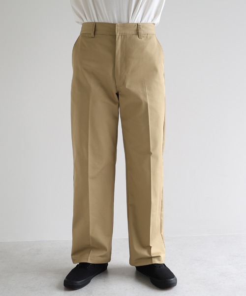セール】TCツイルセンタープレスストレートワイドパンツ（チノパンツ