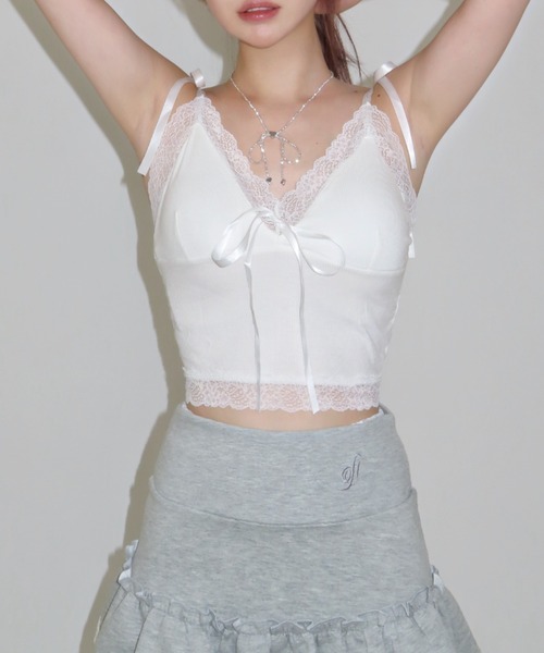 MAINLYTRULY（メインリィトゥルリィ）の「パット付き リボン キャミソール（キャミソール・レディース・ホワイト系・FREE）」の3枚目の写真