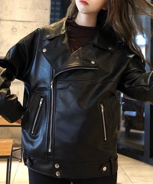 SEN TOKYO(セントーキョー)の「定番メインアウター。オーバーサイズダブルライダースジャケット(ライダースジャケット・レディース・ブラック・FREE)」の9枚目の写真