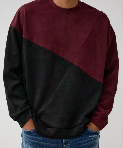 AZUL by moussy（アズールバイマウジー）の「フェイクスウェードパネル切替トップス（スウェット・メンズ・ホワイト系その他/レッド系その他/ブラック系その他・FREE）」の3枚目の写真