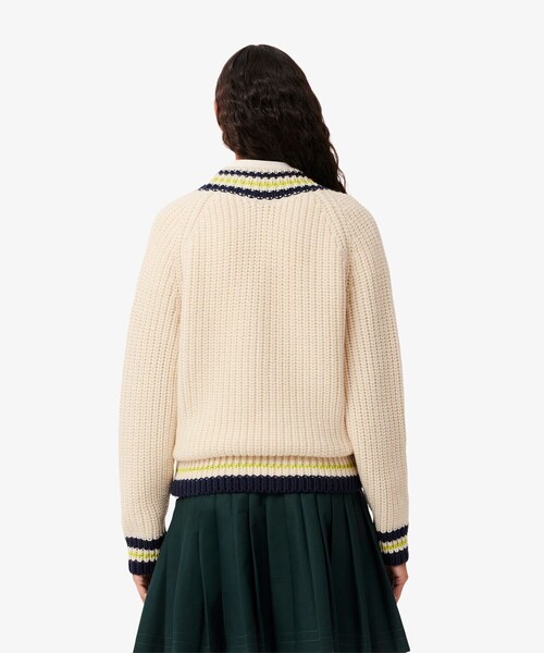 LACOSTE（ラコステ）の「ヘビーウェイト ウールチルデンニットセーター / Vネックニットセーター（ニット/セーター・レディース・アイボリー・36/38）」の7枚目の写真