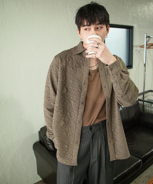 ZIP FIVE -White Line-（ジップファイブホワイトライン）の「【White Line】 カット ジャガード シャツ（シャツ/ブラウス・メンズ・ブラック/グレイッシュベージュ/ブラウン・SMALL/MEDIUM/LARGE）」の3枚目の写真