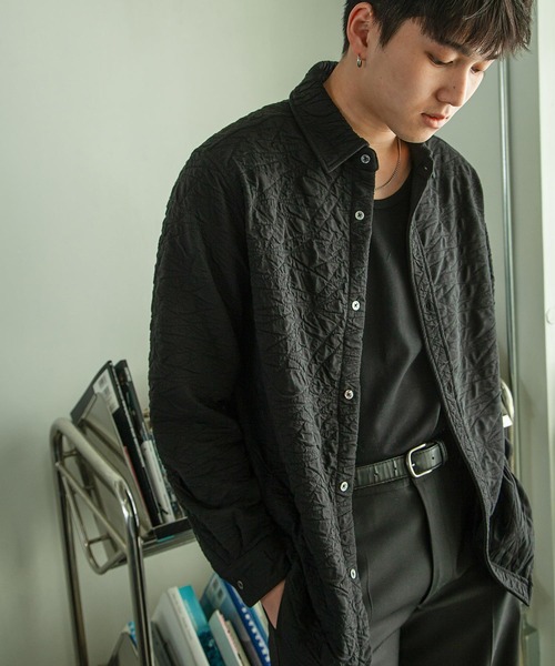 ZIP FIVE -White Line-（ジップファイブホワイトライン）の「【White Line】 カット ジャガード シャツ（シャツ/ブラウス・メンズ・ブラック/グレイッシュベージュ/ブラウン・SMALL/MEDIUM/LARGE）」の2枚目の写真