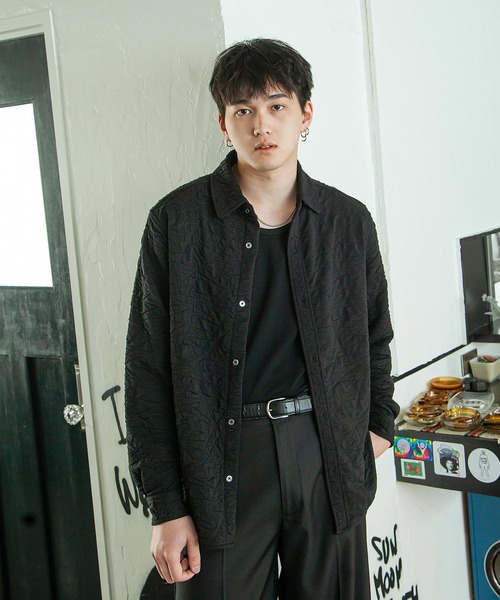 ZIP FIVE -White Line-（ジップファイブホワイトライン）の「【White Line】 カット ジャガード シャツ（シャツ/ブラウス・メンズ・ブラック/グレイッシュベージュ/ブラウン・SMALL/MEDIUM/LARGE）」の8枚目の写真