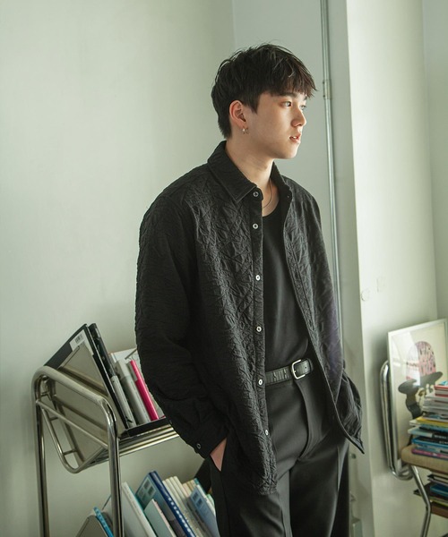 ZIP FIVE -White Line-（ジップファイブホワイトライン）の「【White Line】 カット ジャガード シャツ（シャツ/ブラウス・メンズ・ブラック/グレイッシュベージュ/ブラウン・SMALL/MEDIUM/LARGE）」の12枚目の写真