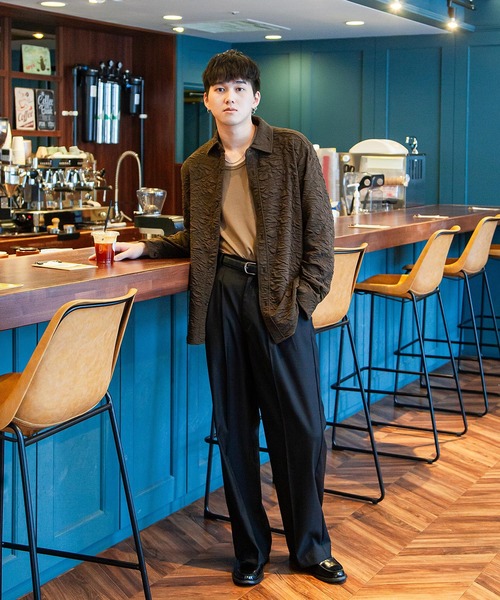 ZIP FIVE -White Line-（ジップファイブホワイトライン）の「【White Line】 カット ジャガード シャツ（シャツ/ブラウス・メンズ・ブラック/グレイッシュベージュ/ブラウン・SMALL/MEDIUM/LARGE）」の17枚目の写真