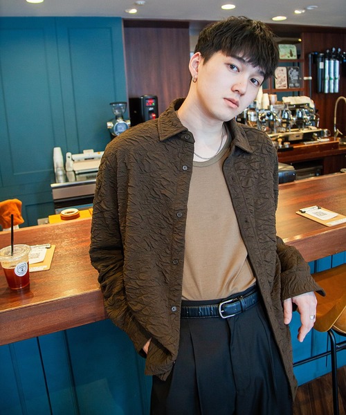 ZIP FIVE -White Line-（ジップファイブホワイトライン）の「【White Line】 カット ジャガード シャツ（シャツ/ブラウス・メンズ・ブラック/グレイッシュベージュ/ブラウン・SMALL/MEDIUM/LARGE）」の14枚目の写真