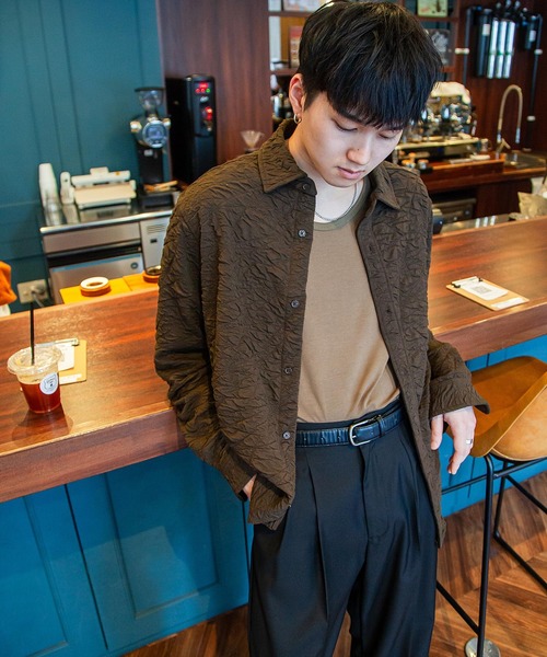 ZIP FIVE -White Line-（ジップファイブホワイトライン）の「【White Line】 カット ジャガード シャツ（シャツ/ブラウス・メンズ・ブラック/グレイッシュベージュ/ブラウン・SMALL/MEDIUM/LARGE）」の13枚目の写真