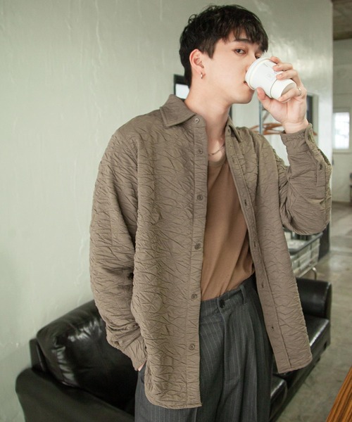 ZIP FIVE -White Line-（ジップファイブホワイトライン）の「【White Line】 カット ジャガード シャツ（シャツ/ブラウス・メンズ・ブラック/グレイッシュベージュ/ブラウン・SMALL/MEDIUM/LARGE）」の18枚目の写真
