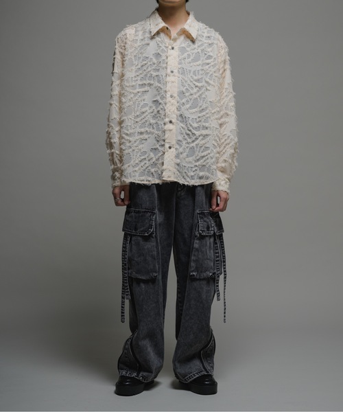 CASPER JOHN(キャスパージョン)の「Various loose shirts-sheer fringe-/バリアスルーズシャツ-シアーフリンジ-(シャツ/ブラウス・メンズ・ブラック/アイボリー/ピンク・LARGE/MEDIUM/SMALL/X-SMALL)」の20枚目の写真