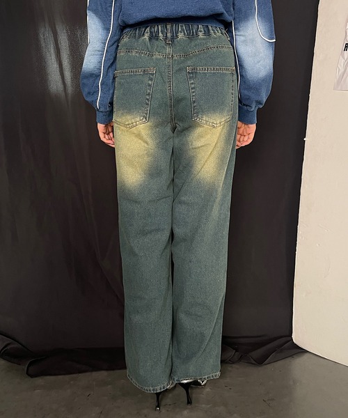 ROGER AND RAW(ロジャーアンドロウ)の「ダメージワイドパンツ(デニムパンツ・レディース・ブラック/ブルー・SMALL/MEDIUM)」の4枚目の写真