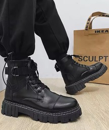 BARELY BLUE（ベアリーブルー）の「【 BARELY BLUE / ベアリーブルー 】 クロス ベルト デザイン 厚底 ブーツ（ブーツ）」