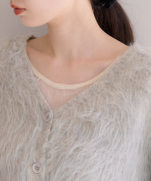 Kastane(カスタネ)の「シャギークロップドカーディガン(カーディガン/ボレロ・レディース・グレー/レモンイエロー/アイボリー/ブラウン・FREE)」の12枚目の写真