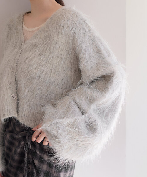 Kastane(カスタネ)の「シャギークロップドカーディガン(カーディガン/ボレロ・レディース・グレー/レモンイエロー/アイボリー/ブラウン・FREE)」の11枚目の写真