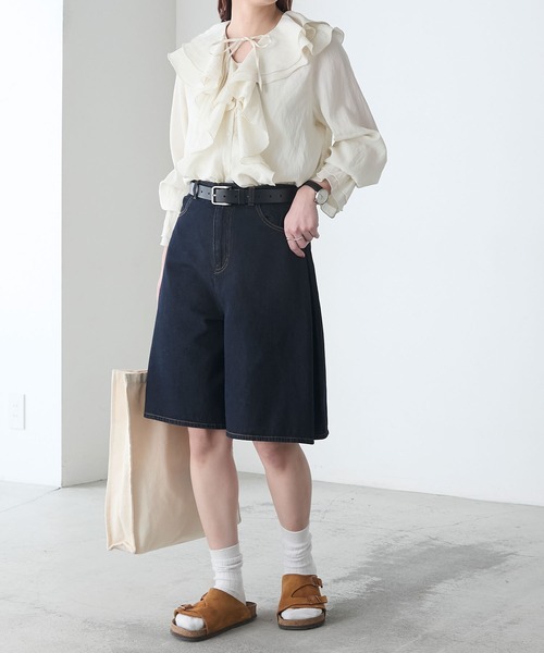 BONLECILL(ボンルシール)の「サイドタックデニムキュロットハーフパンツ(デニムパンツ・レディース・ネイビー/ブラック・M/L)」の18枚目の写真