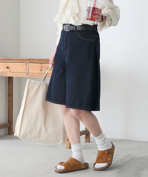 BONLECILL(ボンルシール)の「サイドタックデニムキュロットハーフパンツ(デニムパンツ・レディース・ネイビー/ブラック・M/L)」の22枚目の写真
