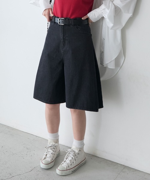 セール】サイドタックデニムキュロットハーフパンツ（デニム