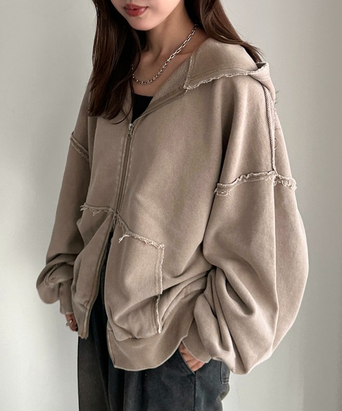 apres jour mignon(アプレジュールミニョン)の「切り替えピグメントパーカー【ZOZOTOWN限定アイテム】(パーカー・レディース・ピンク/ベージュ/杢グレー/ブラック・フリー/X-LARGE)」の3枚目の写真