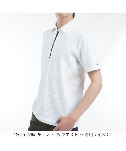 TOMMY HILFIGER GOLF（トミー ヒルフィガー ゴルフ）の「ﾘﾝｸｽｼﾞｬｶﾞｰﾄﾞ 半袖ﾊｰﾌZIP（ポロシャツ・メンズ・ホワイト/オリーブ/ブラック・L/M/LL）」の4枚目の写真