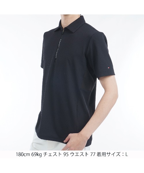 TOMMY HILFIGER GOLF（トミー ヒルフィガー ゴルフ）の「ﾘﾝｸｽｼﾞｬｶﾞｰﾄﾞ 半袖ﾊｰﾌZIP（ポロシャツ・メンズ・ホワイト/オリーブ/ブラック・L/M/LL）」の6枚目の写真