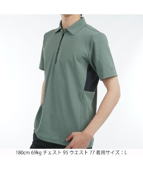 TOMMY HILFIGER GOLF（トミー ヒルフィガー ゴルフ）の「ﾘﾝｸｽｼﾞｬｶﾞｰﾄﾞ 半袖ﾊｰﾌZIP（ポロシャツ・メンズ・ホワイト/オリーブ/ブラック・L/M/LL）」の8枚目の写真