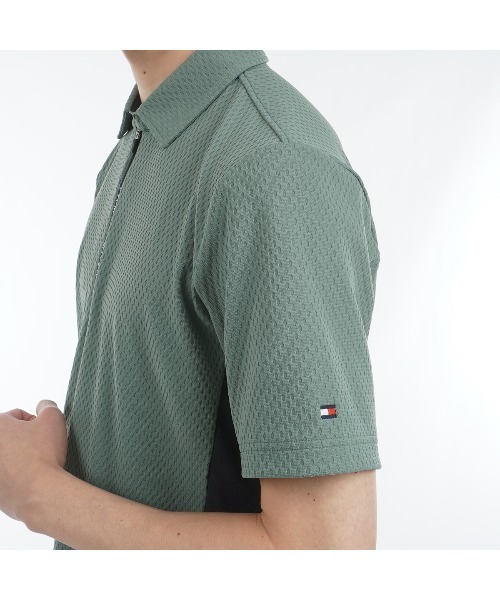 TOMMY HILFIGER GOLF（トミー ヒルフィガー ゴルフ）の「ﾘﾝｸｽｼﾞｬｶﾞｰﾄﾞ 半袖ﾊｰﾌZIP（ポロシャツ・メンズ・ホワイト/オリーブ/ブラック・L/M/LL）」の13枚目の写真