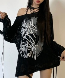 透かし編み ロゴプリント オーバーサイズ ロンT