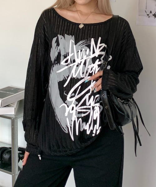 lilful(リルフル)の「透かし編み ロゴプリント オーバーサイズ ロンT(Tシャツ/カットソー・レディース・ブラック/ホワイト・L/M)」の15枚目の写真