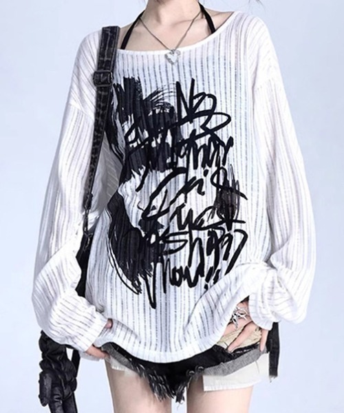 lilful(リルフル)の「透かし編み ロゴプリント オーバーサイズ ロンT(Tシャツ/カットソー・レディース・ブラック/ホワイト・L/M)」の18枚目の写真